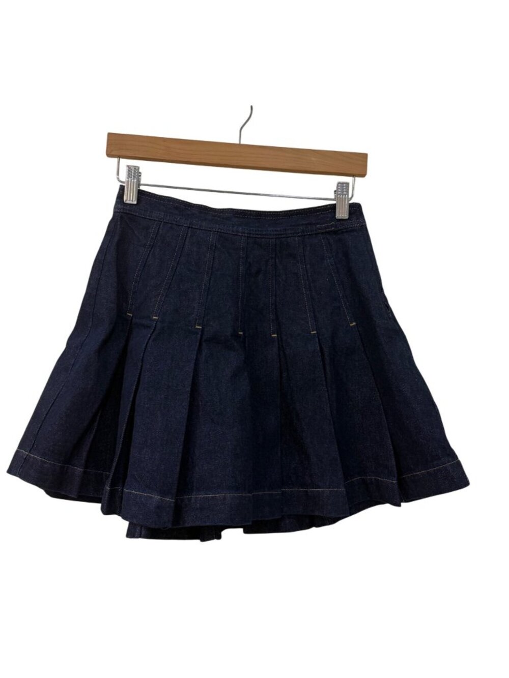 J Crew NWOT Dark Denim Pleated Skirt With Contrast Stitch Size 0P - Picture 2 of 8